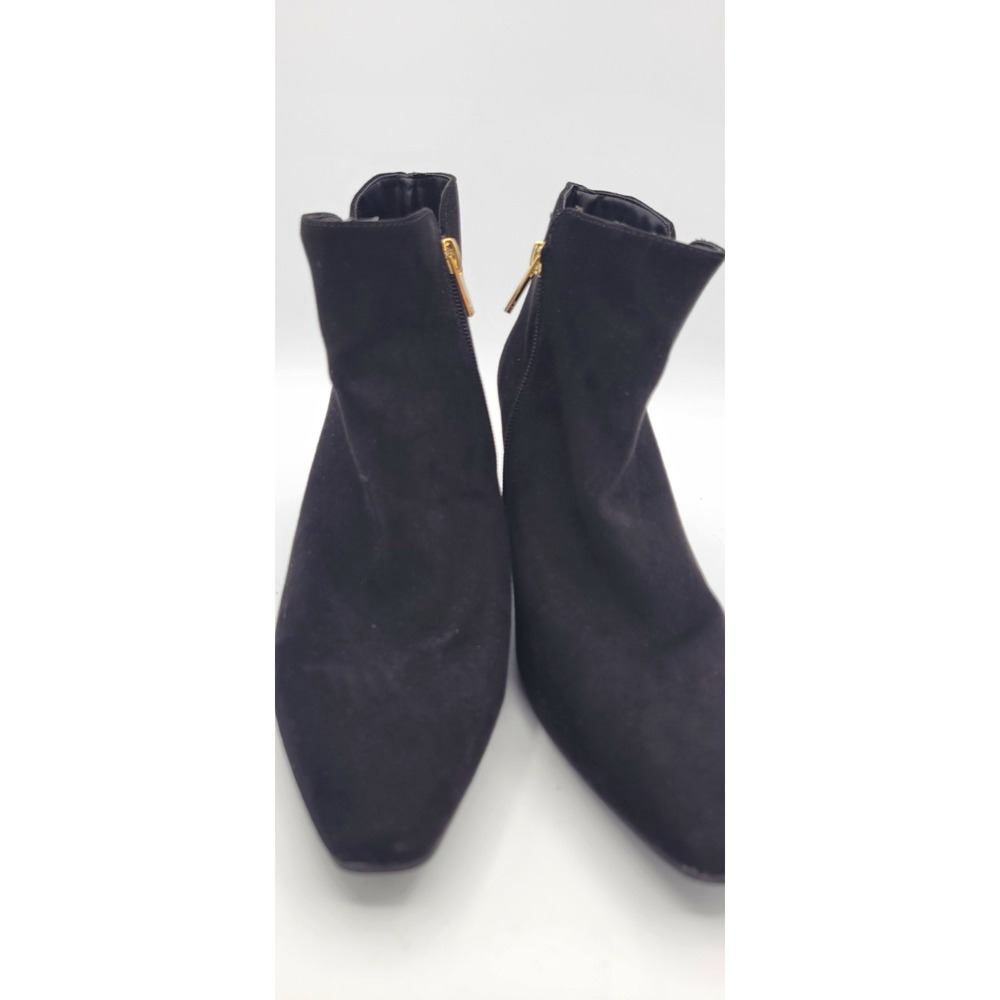 Jones New York Black Suede Ankle Bootie Pointed Toe Block Heel Zip Delno 8.5M